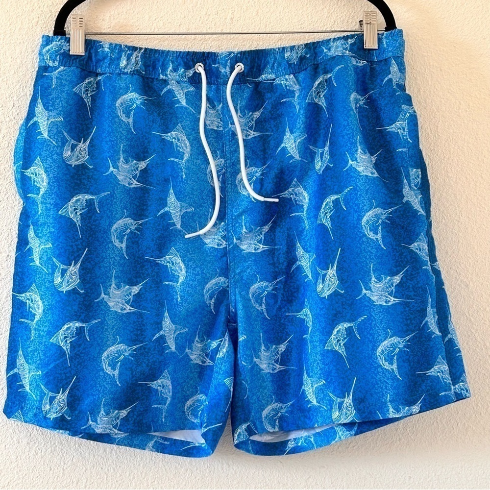Blue Fin USA Novelty Sword Fish Print Swim trunks Men Size XL